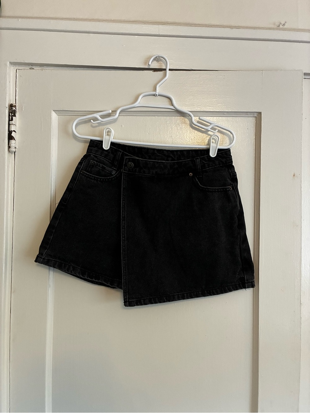 Black Asymmetric Denim Skort Shorts